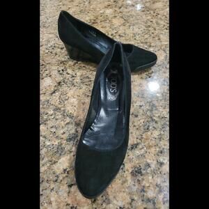 TOD'S Italy Black Suede Wedge Heels Women's Slip On Ballet Shoes 38.5 8.5 $585